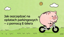 Animacja skarbonki jadącej na rowerze elektrycznym Fiido.