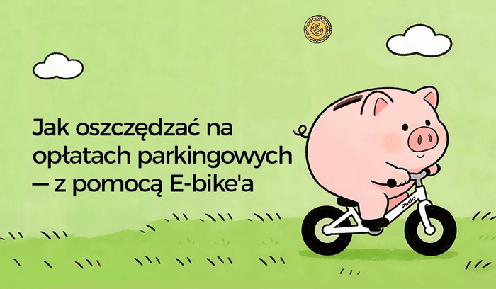 Animacja skarbonki jadącej na rowerze elektrycznym Fiido.