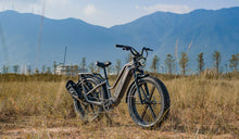 Rower elektryczny myśliwski Fiido Titan jest tymczasowo zaparkowany przy drodze.