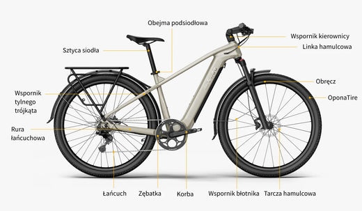 Wyświetlanie nazw komponentów ramy na przykładzie roweru elektrycznego Fiido Nomads