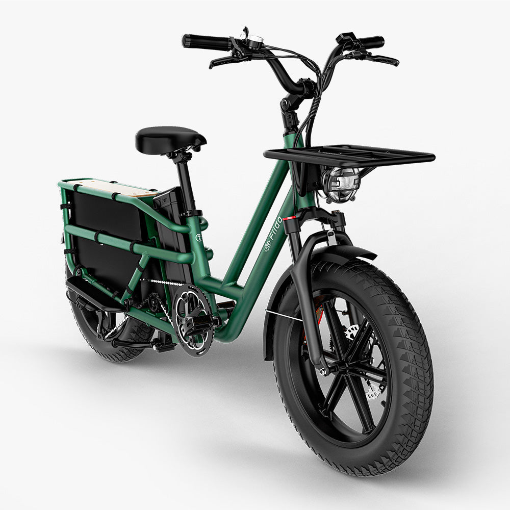 Fiido T2 Long Tail Cargo Electric Bike Green Front View